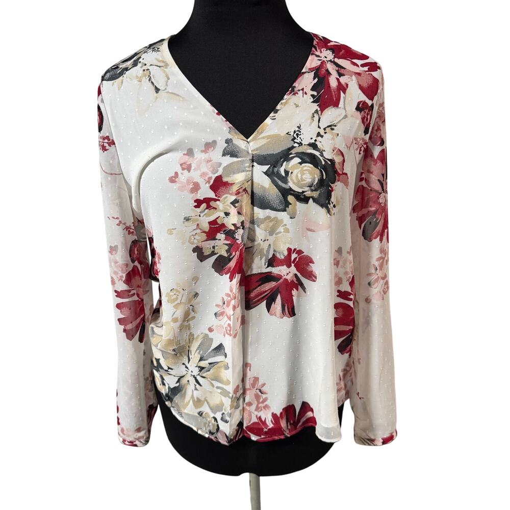 White House Black Market Blouse Floral Lined Sheer Sleeves Womens‎ Size 10